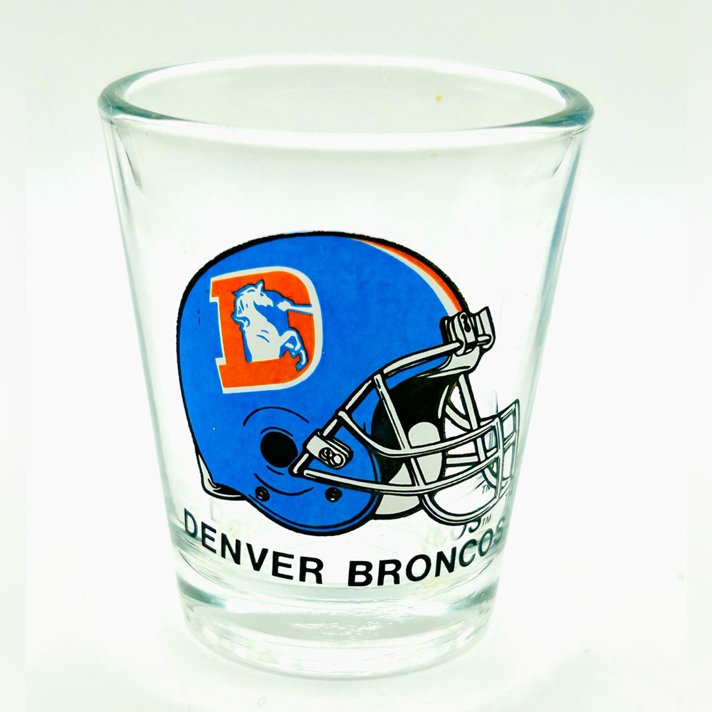 Vintage NFL Denver Broncos Football Helmet Collectible Glass Shot Glass.
